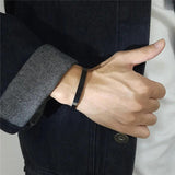 Personalized Leather Bracelet Stainless Steel Cuff Wristband