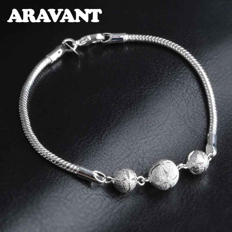 925 Silver 10MM Frosted Beads Chain Wedding Jewelry