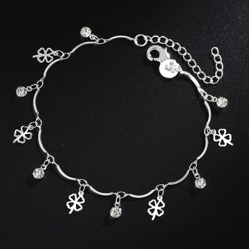 925 Silver Clover Leaf Zircon Chain Bracelet for Women Wedding Party