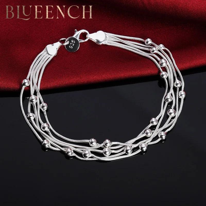 925 Silver Snake Chain Bracelet Round Beads Women Retro Wedding Party Jewelry