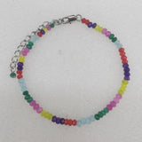Delicate Multi-color Jade Beads Bracelet 7.5 Inch