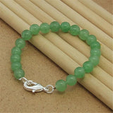 925 Silver Bracelet with Emerald Beads Lobster Clasp 8MM