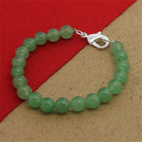 925 Silver Bracelet with Emerald Beads Lobster Clasp 8MM