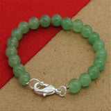 925 Silver Bracelet with Emerald Beads Lobster Clasp 8MM