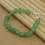 925 Silver Bracelet with Emerald Beads Lobster Clasp 8MM
