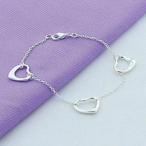 925 Silver Small Heart Chain Bracelet for Women Birthday Gift