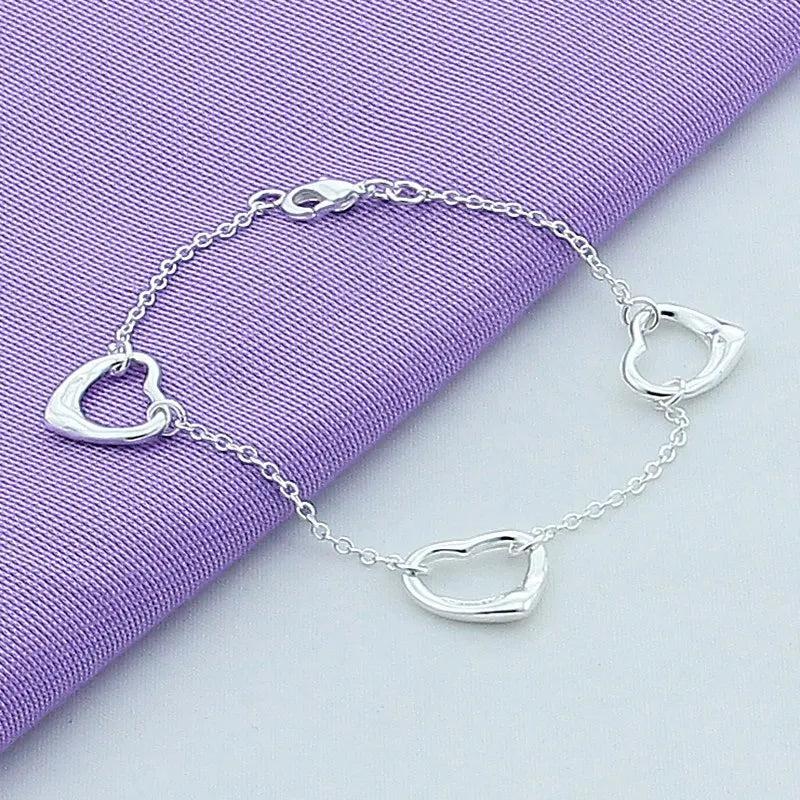 925 Silver Small Heart Chain Bracelet for Women Birthday Gift