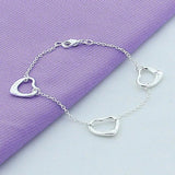925 Silver Small Heart Chain Bracelet for Women Birthday Gift