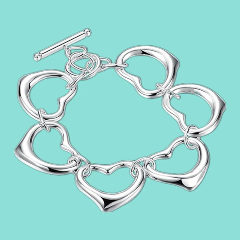 925 Silver Heart Hollow Bracelet for Women