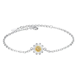 S925 Silver Bracelet Sunflower Small Daisies Chrysanthemum Jewelry