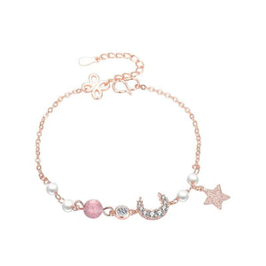 925 Silver Bracelets for Women Crystal Beads Pearl Moon&Star