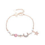 925 Silver Bracelets for Women Crystal Beads Pearl Moon&Star