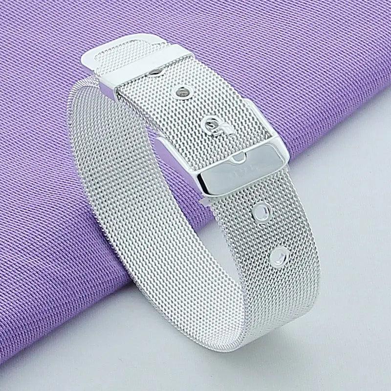 925 Silver Bracelet 10/12/14MM Wrist Strap Bracelet for Women Men