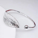 Adjustable Leaf Charm Open Bracelet, Gift Jewelry Wholesale