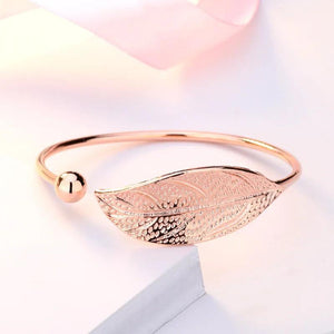 Adjustable Leaf Charm Open Bracelet, Gift Jewelry Wholesale