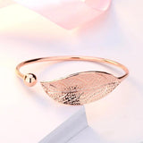 Adjustable Leaf Charm Open Bracelet, Gift Jewelry Wholesale