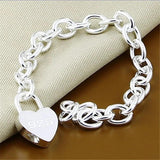 925 Silver Heart Lock Charm Bracelet Fine Jewelry