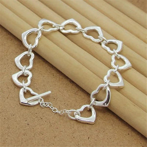 925 Silver Heart Chain Bracelet For Woman Party Charm Jewelry