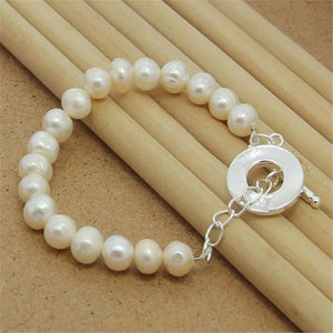 925 Silver Freshwater Pearl Bracelet Charm Jewelry Wedding Gift