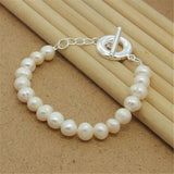 925 Silver Freshwater Pearl Bracelet Charm Jewelry Wedding Gift