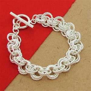 925 Silver Bracelet 8 Inch Multi-Ring Interlocking Bracelet