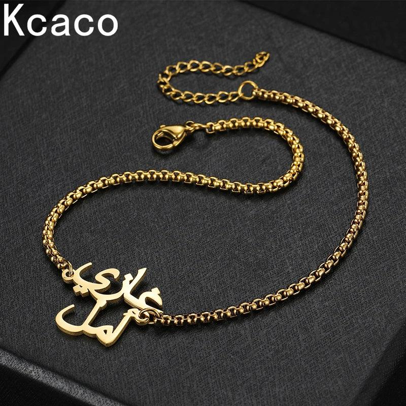 Arabic Couple Names Bracelet Stainless Steel Square Pearl Chain Bangle