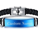 Vintage Engrave Name Braid Woven Leather Bracelet DIY Letter Men Bangle Jewelry