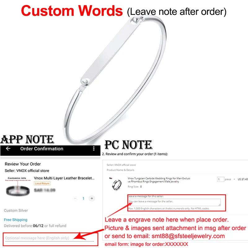 Women's Engrave ID Tag Cuff Bangles Bracelet