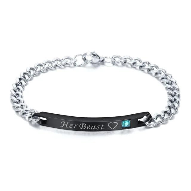 NIBASTAR Engrave Name Date Couple Bracelet Stainless Steel Personalized