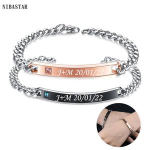 NIBASTAR Engrave Name Date Couple Bracelet Stainless Steel Personalized