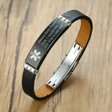 Personalized Leather Medical Alert ID Bracelet DIABETES