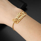 Personalized Double Hearts Name Bracelet, Stainless Steel Adjustable Jewelry