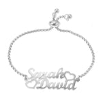 Personalized Double Hearts Name Bracelet, Stainless Steel Adjustable Jewelry