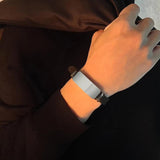 15mm Stainless Steel Bangle w/ Silicone Rubber Band for Men