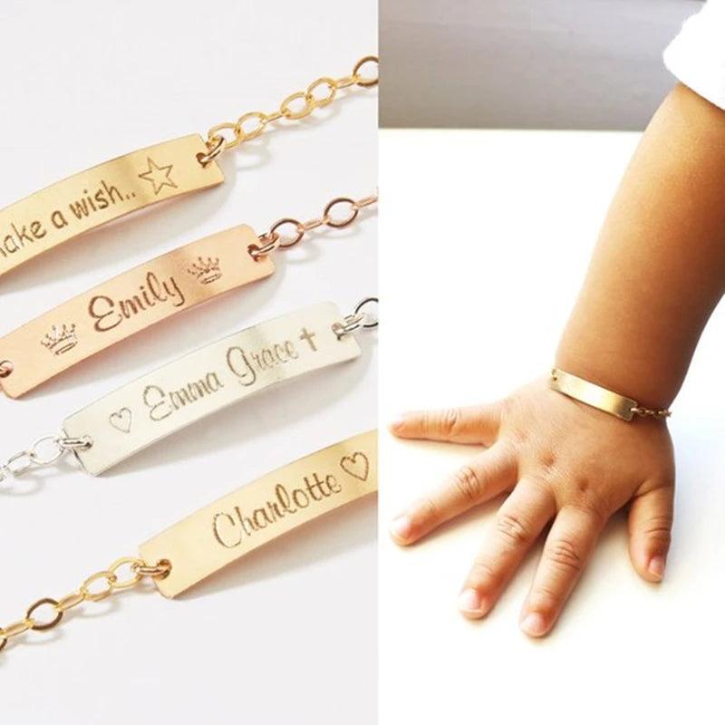 Baby Jewelry Charm Child ID Name Bracelets Stainless Steel Chain Nameplate