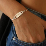 Personalized Name Bracelet with Heart Cuban Chain for Women