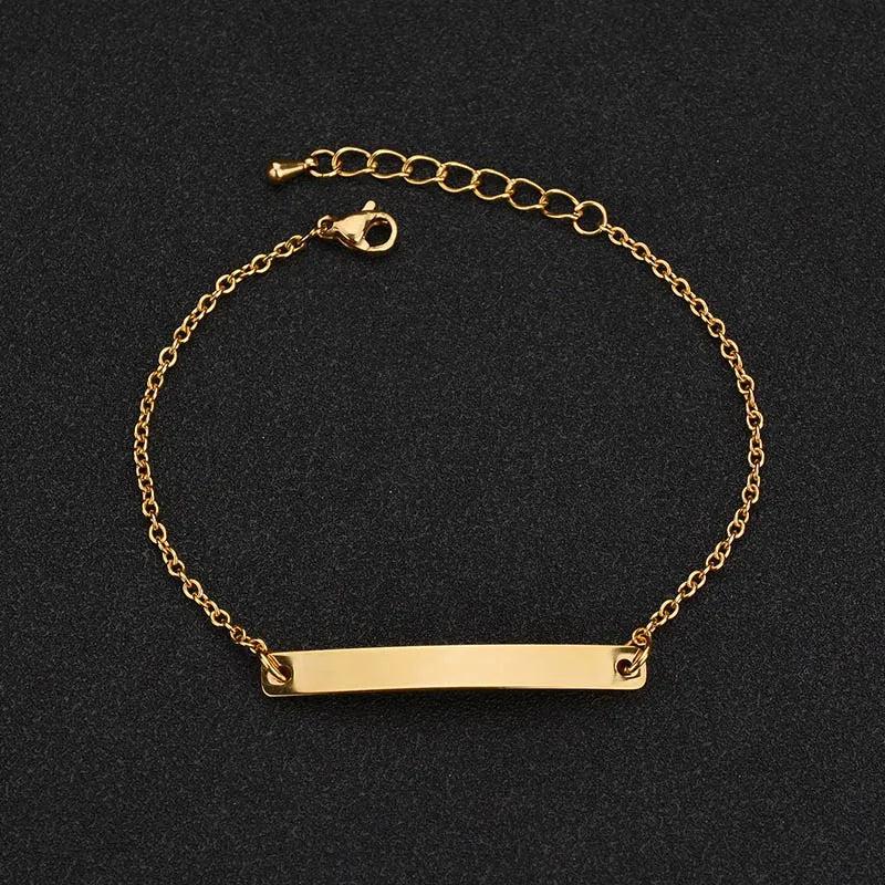 Personalized Link Chain Bracelet Engraved Date ID Bangle Women Gift