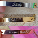 Personalized Link Chain Bracelet Engraved Date ID Bangle Women Gift