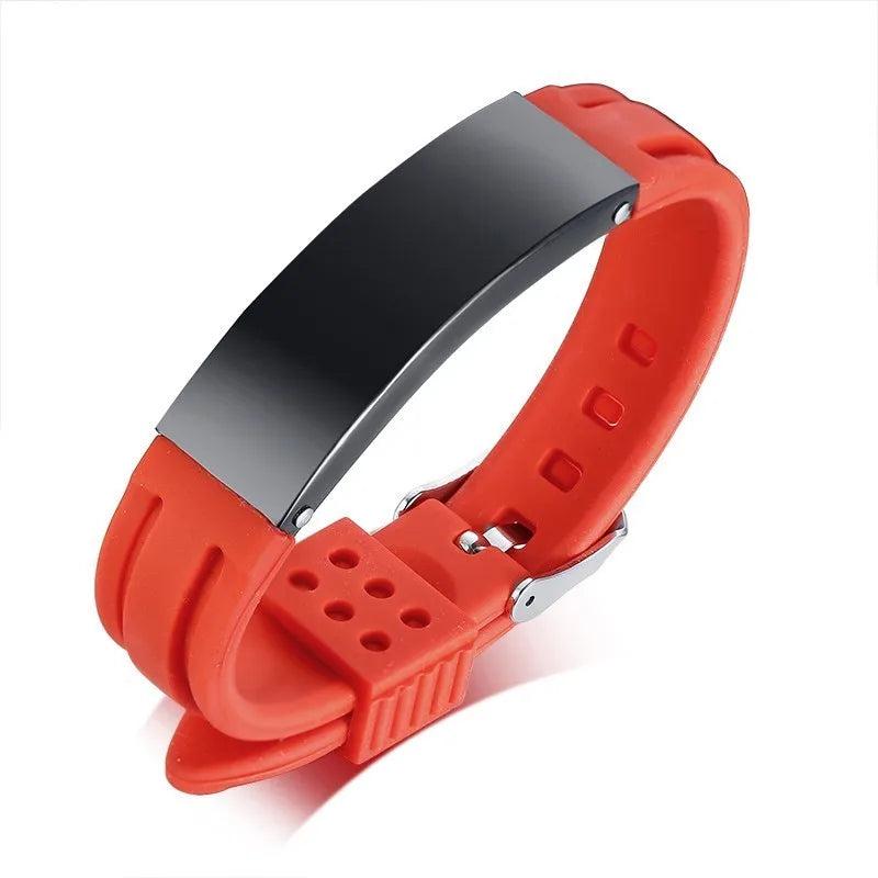 Silicone Sport ID Bracelet with Engraved Name Plate - Unisex Strap