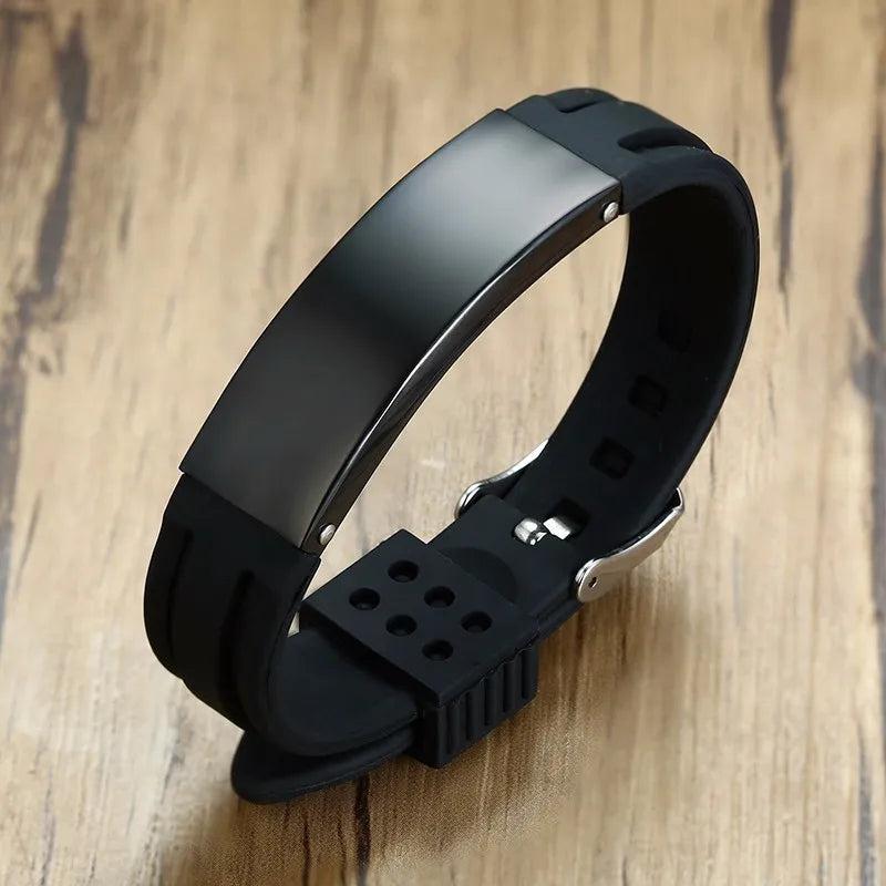 Men's Personalized ID Bar Bracelet with Silicone Band
