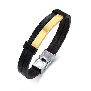 Leather Bracelet Flat Thin Double Chain Link Wrap Wrist Boyfreind Husband