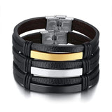 Leather Bracelet Flat Thin Double Chain Link Wrap Wrist Boyfreind Husband