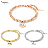 Stainless Steel Beaded Bracelets for Women Adjustable Engrave Jewelry
