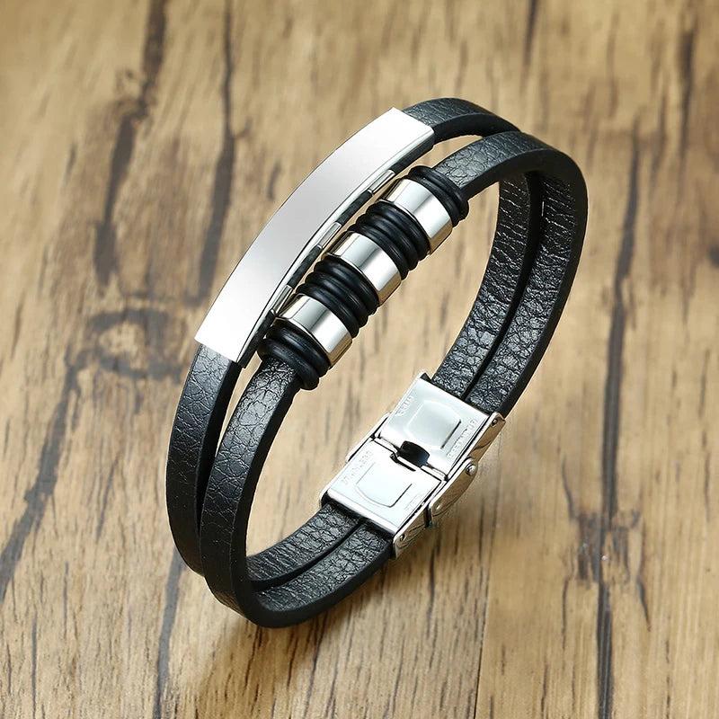 Men's Leather Bracelet Beads Charm Bangle Layered Wristband Casual Jewelry