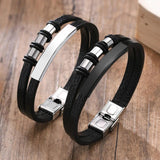 Men's Leather Bracelet Beads Charm Bangle Layered Wristband Casual Jewelry