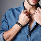 Men's Leather Bracelet Beads Charm Bangle Layered Wristband Casual Jewelry