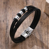 Men's Leather Bracelet Beads Charm Bangle Layered Wristband Casual Jewelry