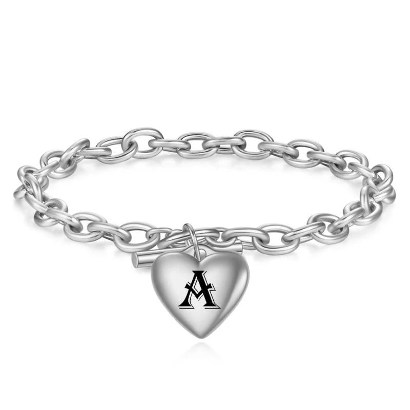 A-Z Letter Initial Heart Bracelet Stainless Steel Chain Name Bijoux