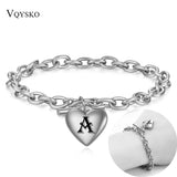 A-Z Letter Initial Heart Bracelet Stainless Steel Chain Name Bijoux