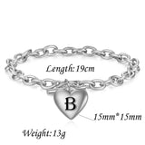 A-Z Letter Initial Heart Bracelet Stainless Steel Chain Name Bijoux